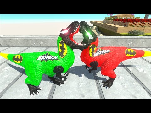 GREEN BATMAN T-REX VS RED BATMAN T-REX DEATH RUN - Animal Revolt Battle Simulator