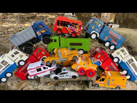 POLICE CAR, BUS TAYO TELOLET, DUMP TRUCK, FIRE TRUCK, AMBULANCE, ARMI CAR, AND THOMAS TRAIN