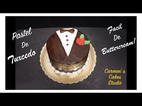 Pastel en forma de tuxedo, pastel facil de crema de mantequilla (Buttercream).