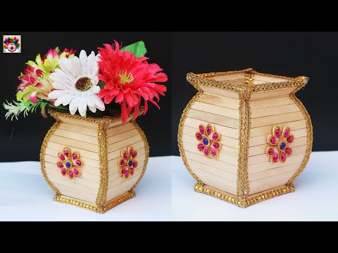 DIY ! Popsicle stick flower pot making at home | ice cream stick craft idea | new design flower vase