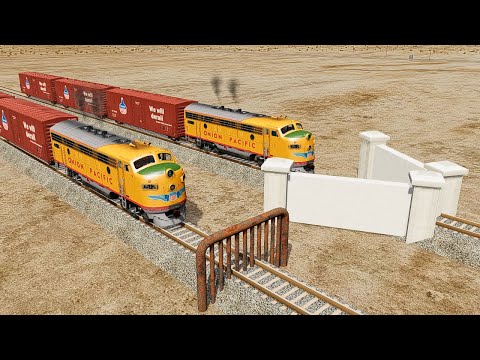 Weird Narrow Wall and Low Pipes VS Trains Crossing - BeamNG.Drive