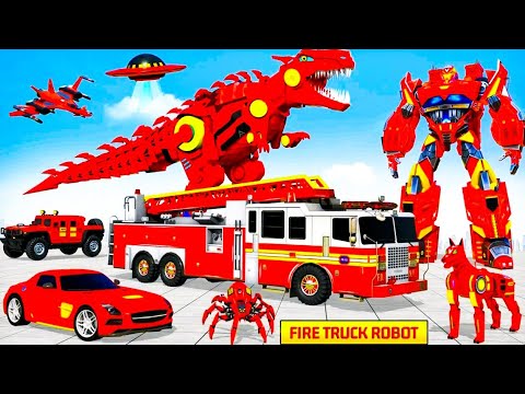 Red Optimus Prime Robot Transforms into Car,Truck,Plane & Dino–Police Truck Robot Game Gameplay#16