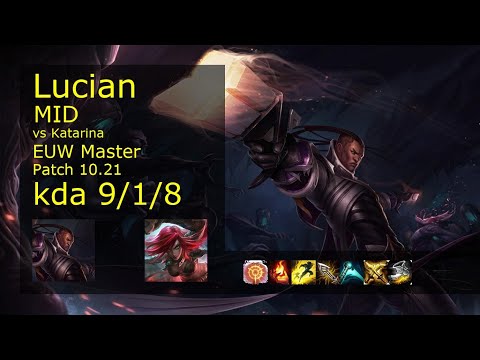 Lucian Mid vs Katarina - EUW Master 9/1/8 Patch 10.21 Gameplay