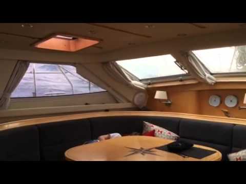 View from Discovery 55 nav station at sea