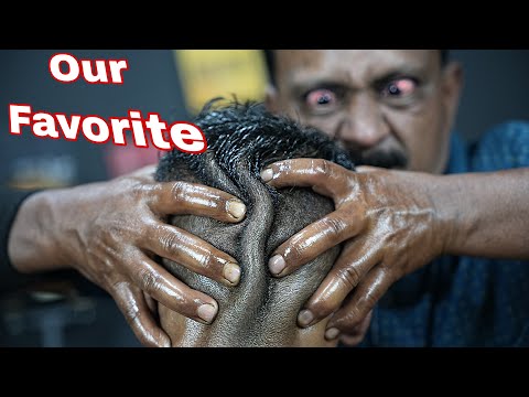 Our Favorite Big Eye Barber Doing Heavy Oil Deep Tissue Massage ASMR | Neck Cracking & Ear Cracking