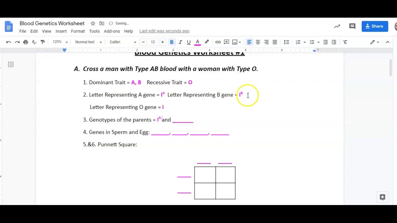 Blood Genetics Worksheet 1 Help