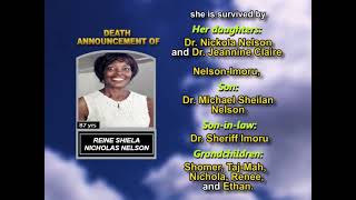 Reine Shiela Nicholas Nelson ~ Medium Obituary-