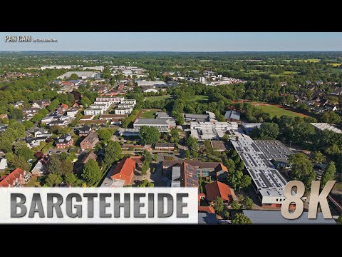 Bargteheide, Germany:  Am Markt, Rathausstraße, Schulen - Aerial Pan - Luftpanorama - 4K/8K - 0497