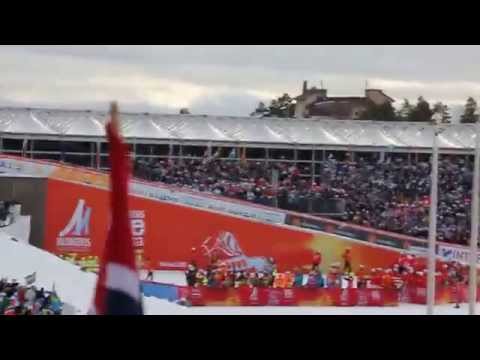 Skid-VM Falun 2015 Målgång Skiathlon 15 km Damer Charlotte Kalla tog Brons, Johaug Guld