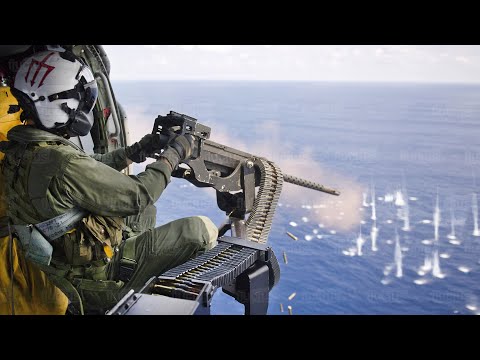 US Door Gunner Shooting a Wall of Bullet in Middle of the Sea