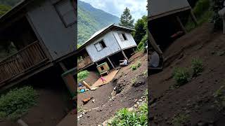 Horrible moment!😱🚨 Stilt House Breaks and Crashes Down the Valley #disaster #housefall #shocking