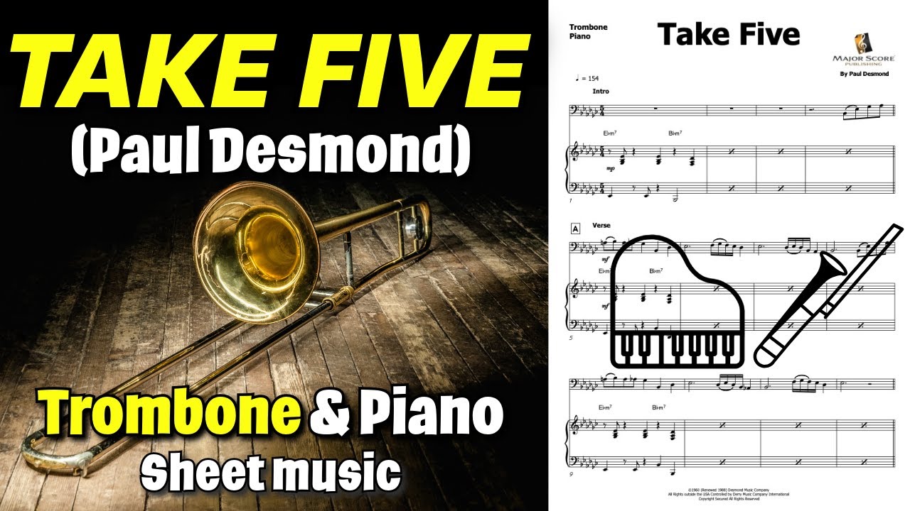 Take Five (Paul Desmond) | Trombone & piano | Sheet music duet | Digital pdf download