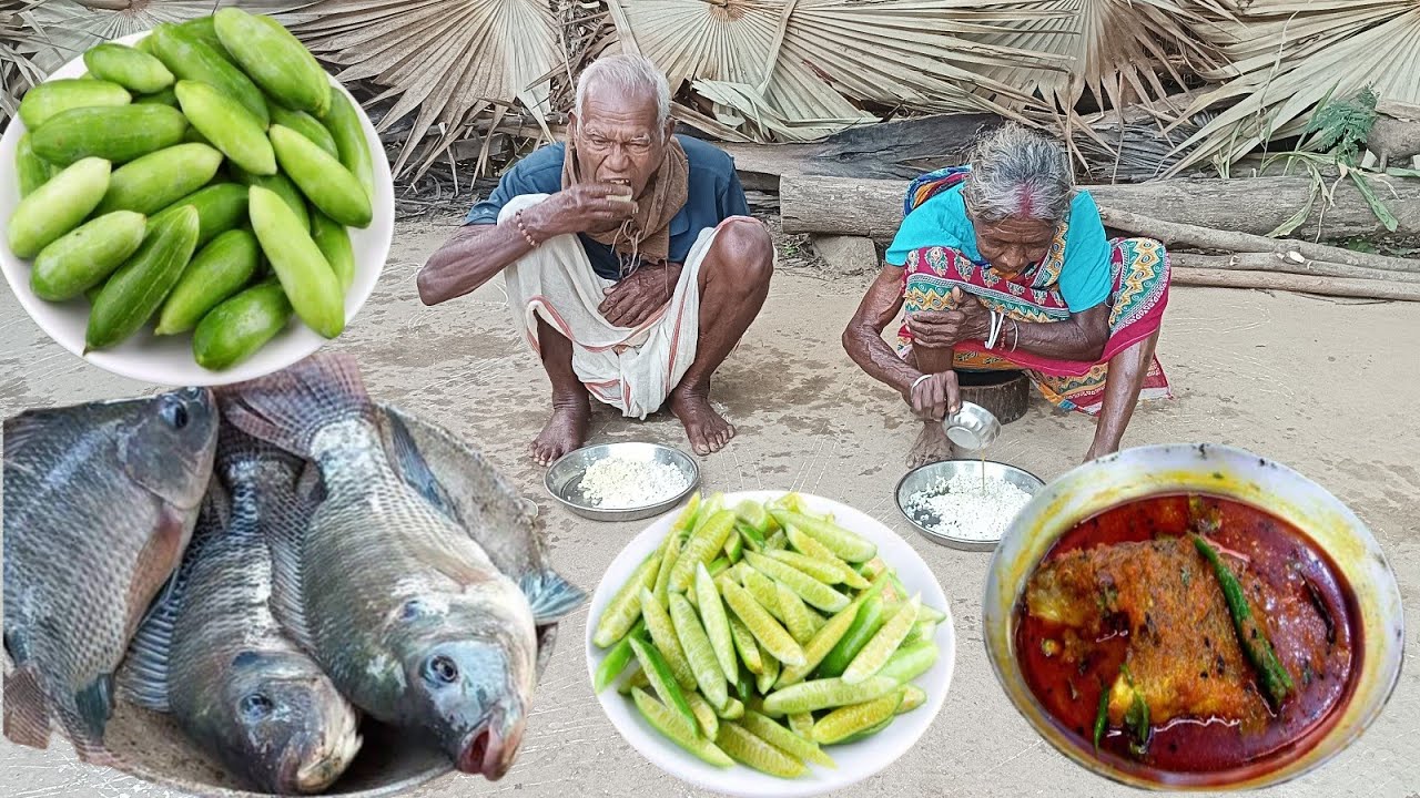 LAILONTIKA fish Curry with KUNDRI village cooking &eating with hot rice by our Grandma and grandpa.