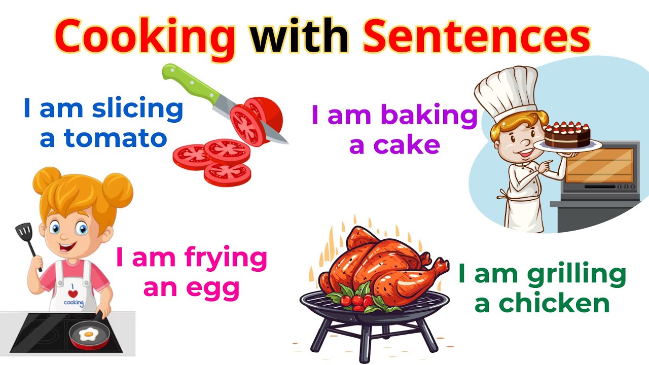 Cooking with sentences | Action Verbs For Beginner Daily English | English Sentences