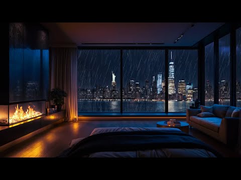 Rainy Night in Luxury Apartment Overlooking New York | Ambient Sounds for Deep Rest & Healing Sleep