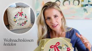 Weihnachtskissen mit Adventskranz - Stickanleitung