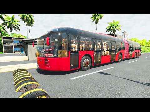 Long Bus, City Bus, School Bus Vs Massive Speed Bumps - BeamNG Drive