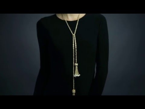 Gemstone Lariat Tassel Necklace Isharya Temple Muse Jewelry Collection