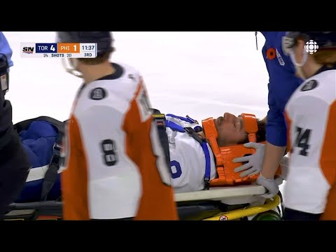 Tanev stretchered off after awkward hit - Full Incident
