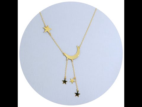 Colier Aur Galben 14k Luna si Stele - Joc Vizual si Eleganta