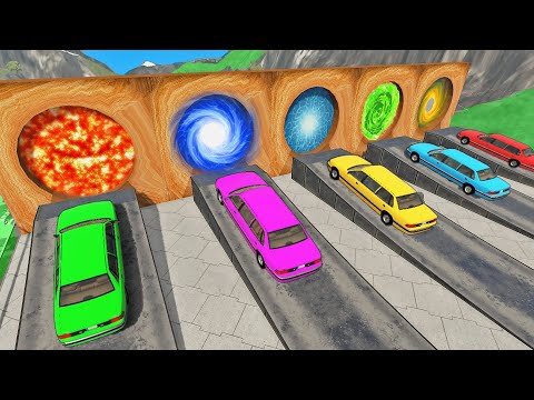 Cars vs SECRET Portal Trap - Car vs Rails and Train - BeamNG.Drive Challenge