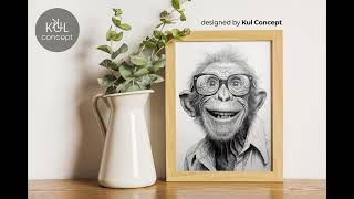 Happy Monkey with Glasses, Digital Art, Downloadable Print, Printable Poster, Digital Download