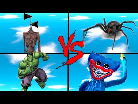 Battle Royale Huggy Wuggy VS Black Widow VS Siren Head VS Hulk | Animal Revolt Battle Simulator