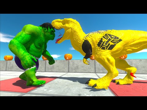 BUMBLEBEE T-REX vs ALIEN SPINO vs HULK GORO DEATH RUN - Animal Revolt Battle Simulator