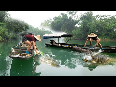 REWIND TIMELAPSE: The most interesting fishing technique of girl, Catch a lot of fish |Hoàng Thị Mai