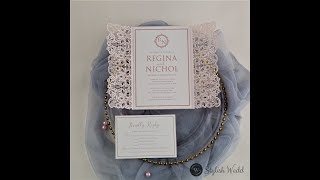elegant blush pink lace inspired laser cut wedding invitations