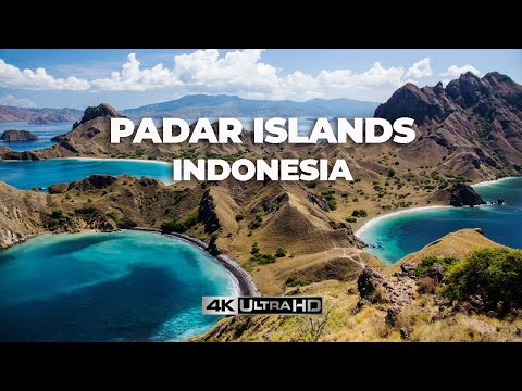 The beautiful desolate Padar Islands of Indonesia. Areial 4K UHD