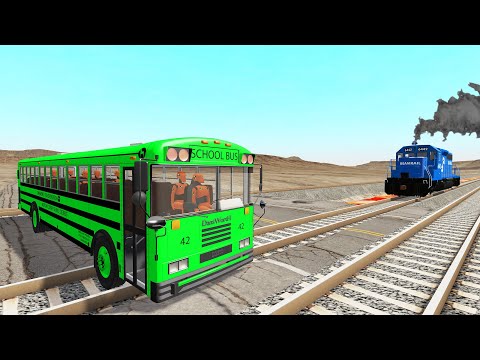 Trains vs Lava Crosses Road and Double Rails - Truck Rescue Stuck Cars Giant Pit Lava - BeamNG.Drive