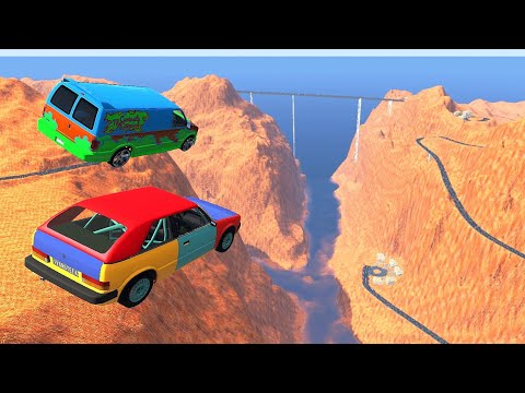 Epic High Speed Jumps In Canyon (Water Jumps) - BeamNG.Drive Crazy Vehicle Jumps With Slow Motion