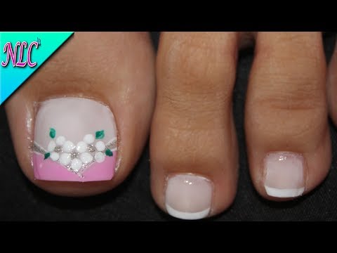 DISEÑO DE UÑAS PARA PIES FLORES Y FRANCÉS PRINCIPIANTES – FLOWERS NAIL ART – FRENCH NAIL ART – NLC