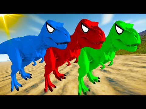 Rexy Color Pack vs Giganotosaurus, Spinosaurus, I-rex - Jurassic World Evolution Dinosaurs Fighting