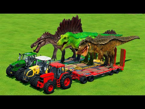 LOAD AND TRANSPORT DINOSAURS WITH JOHN DEERE AND CLAAS TRACTORS - Farming Simulator 22
