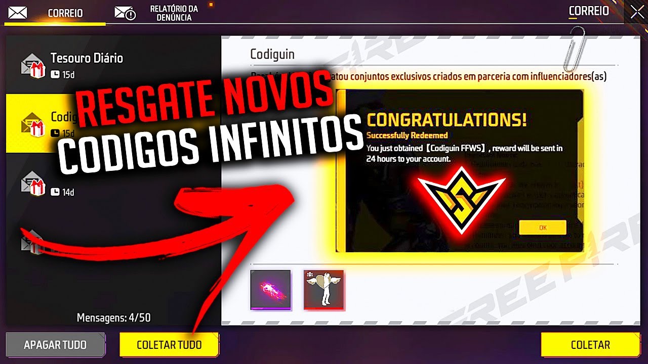 RESGATE AGORA 8 CODIGUINS INFINITOS TODOS PODEM RESGATAR CODIGO UNIVERSAL MUNDIAL 2024 FREE FIRE ff
