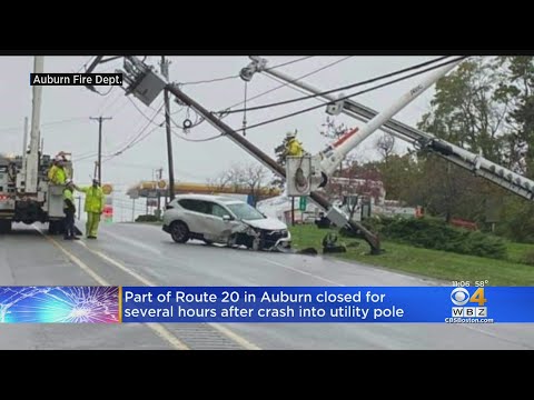 Part Of Route 20 In Auburn Closed After SUV Hits Pole, Bringing Down Power Lines