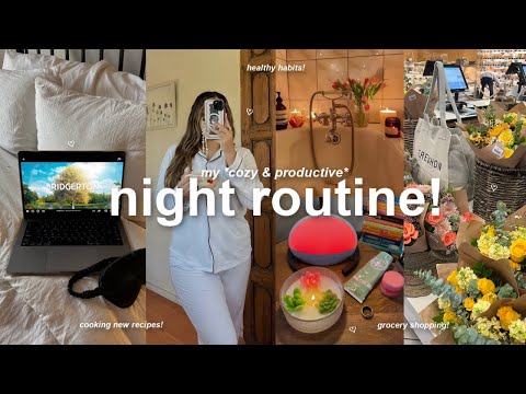 PRODUCTIVE NIGHT ROUTINE!🕯️cozy nights, self care, cooking, motivation &  healthy habits!