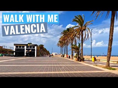 4K Valencia Beach Walking Tour (Las Arenas Beach)
