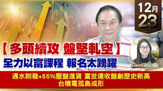 【財經至尊】王曈 1223《【多頭續攻 盤堅軋空】》遇水則發+55%壓盤進貨，富世達收盤創歷史新高，台積電孤島成形｜【波段獲利王】加入line@ king5588