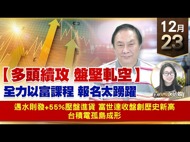 【財經至尊】王曈 1223《【多頭續攻 盤堅軋空】》遇水則發+55%壓盤進貨，富世達收盤創歷史新高，台積電孤島成形｜【波段獲利王】加入line@ king5588