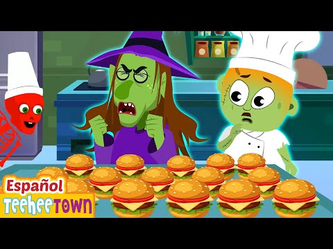 Esqueletos comiendo hamburguesas 🍔 💀| Canciones de Halloween para niños | Pueblo Teehee