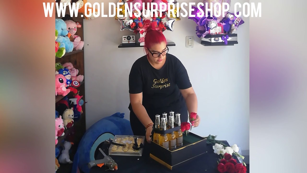 Como hacer regalo para hombre de san Valentín, aniversario con cervezas, bombones y rosas