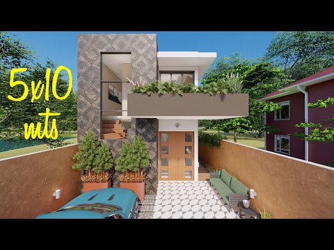 Plano de casa de 5x10 metros con 2 dormitorios y piscina