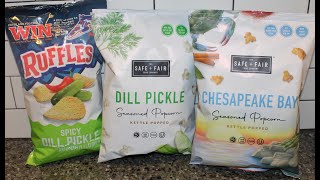 Ruffles Spicy Dill Pickle, The Safe + Fair Food Company Popcorn: Dill Pickle & Chesapeake Bay Review