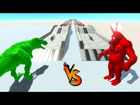 GREEN T-REX vs HELLBOY GORO RACE BATTLE COMPETITION - Animal Revolt Battle Simulator