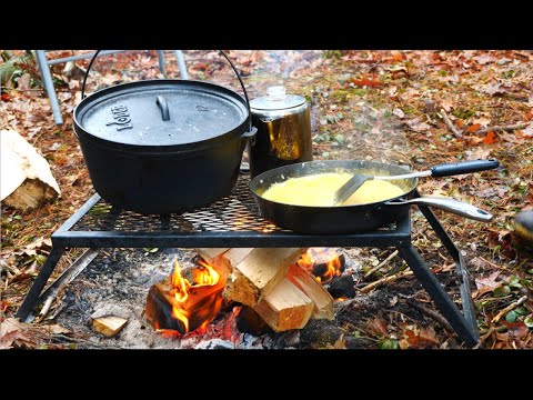 Cooking Homemade Campfire Meals (Winter Camping & Fishing)