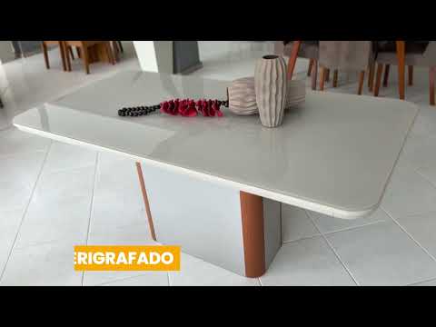 Video thumbnail of Mesa de Jantar Isadora 180cm Tampo MDF e Vidro Canto Copo Moderna Mobília