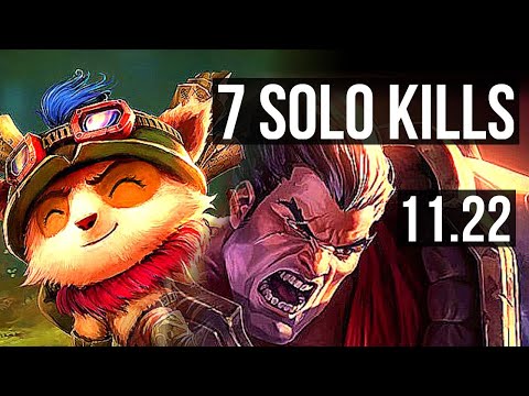 TEEMO vs DARIUS (TOP) | Rank 2 Teemo, 7 solo kills, 800K mastery, Dominating | TR Master | 11.22